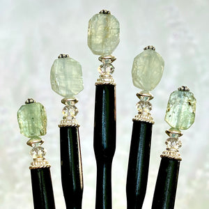 A set of five  of our Peyton Tidal hair Sticks made from green Kyanite stone