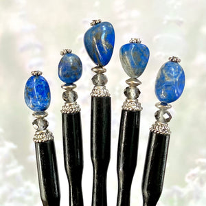 Five of our Chloe Tidal hair Sticks made from Lapis Lazuli Nuggets