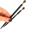 The large and standard size options for our Gia Hair Sticks 