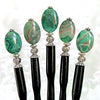 Five of the Quinn Tidal Hair Stick made from green crazy lace agate stone beads