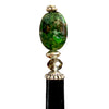 A close up of the Quinn Tidal Hair Stick made from green Jasper stone beads