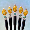 Five of our Lizzie Tidal Hair Stick made from yellow and blue flowered Czech glass beads. 
