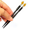 A set of two of our Lizzie Tidal Hair Sticks made from yellow and blue flowered Czech glass beads. 