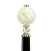 A close up of the Elodie Hair Stick made from frosted white crackle quartzite beads.