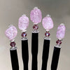 A set of five Taylor Tidal Hair Sticks made from lilac purple quartz nugget beads.