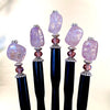 A set of 5 purple quartz Taylor Tidal Hair Sticks