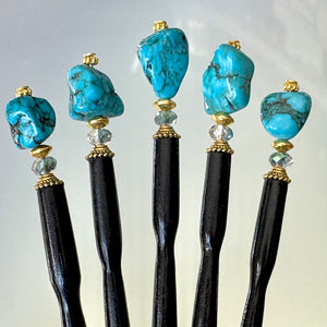 A set of five of the Indie Tidal Hair Stick made with turquoise Magnesite nuggets.