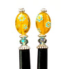 A set of two of our Lizzie Tidal Hair Sticks made from yellow and blue flowered Czech glass beads. 