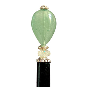 A close up of the Joanna Tidal Hair Stick made from aqua green aventurine stone beads.