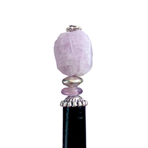 A close up of our Hailey Hair Stick made from lilac-colored Kunzite nuggets.