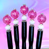 Five of our Chelsea Hair Stick made with hot pink crackle glass beads
