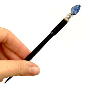 A full shot of our Chloe Tidal hair Stick made from Lapis Lazuli Nuggets