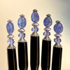 A group of five of our Claudia Hair Stick made from Tanzanite Stone and matching Swarovski crystal.