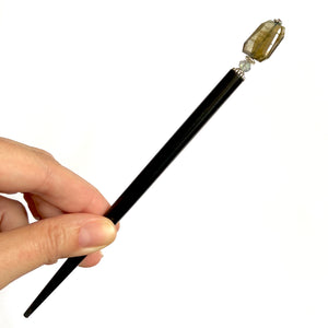 The large size of the Dylan Hair Stick made from labradorite nuggets