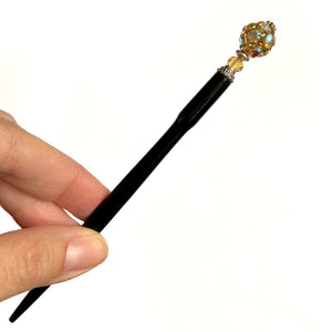 The standard  size of the Kathleen Hair Stick made from a gold Czech glass bead
