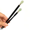 The standard and large size of our Kira Tidal Hair Stick made from green fluorite nugget stone.
