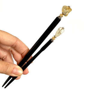 The standard and large sizes of the Layla Hair Stick made from Yellow Citrine nugget beads.