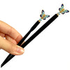 The standard and large sizes  of the Mariposa Hair Sticks made from cloisonne butterfly beads