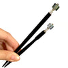 The standard and large sizes of the Marley Tidal Hair Stick made from iridescent blue glass beads.