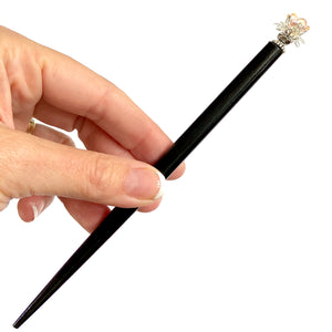The large size of the Nalina Hair Stick made from glass flower beads.