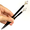 The standard and large size  of the Penelope Tidal Hair Stick made from iridescent clear glass beads.