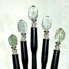 A set of five of our Peyton Tidal hair Sticks made from green Kyanite stone