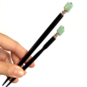 The standard and large sizes of our Selina Hair Stick made from Turquoise Amazonite stone.