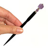 A full shot of our Violet Hair Stick made from natural amethyst stone.