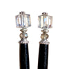 Two of the Nicole Tidal Hair Stick made with an iridescent clear square bead and crystal accent. 