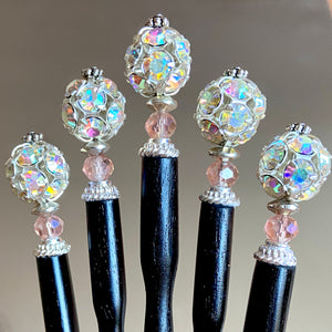 A group of five Lindsey Hair Sticks made from Czech glass rhinestone beads
