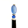 A side view of our Sydney Hair Stick made from sapphire blue Czech glass beads.